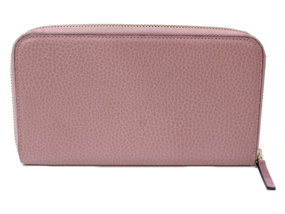 Gucci Long Wallet Zipper Round Calfskin Pink Soft Embossed Pink